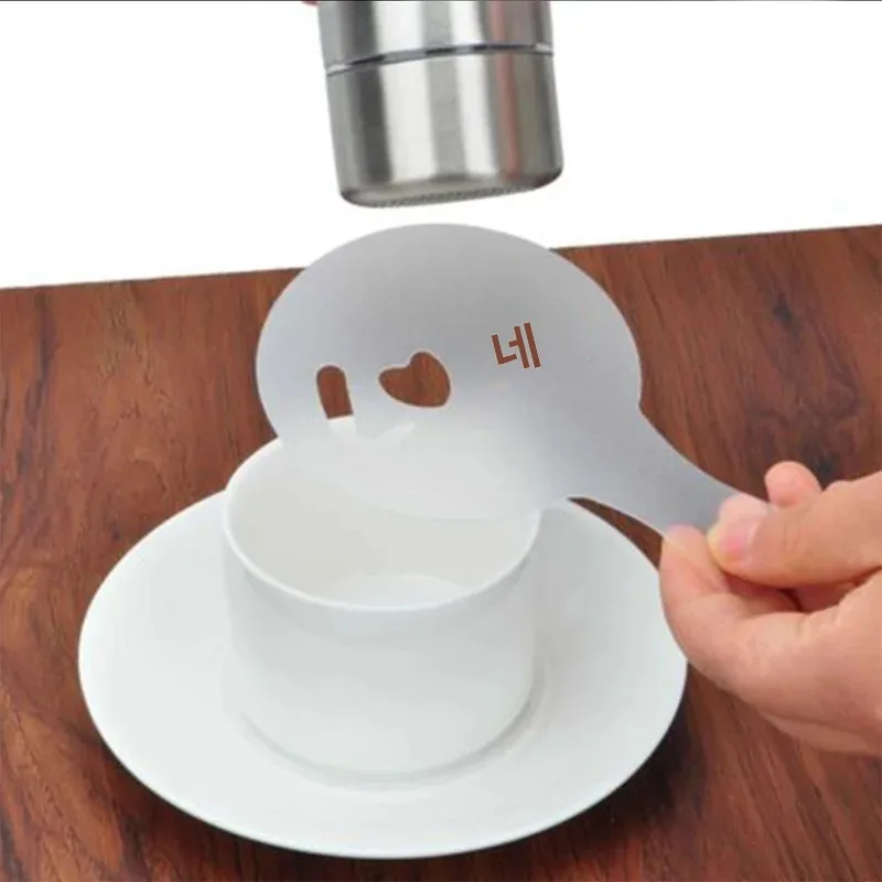 16Pcs Coffee Milk Barista Cappuccino Stencil Mold Cupcake Stew Pad Duster Spray Tools Cake Decorating Templates