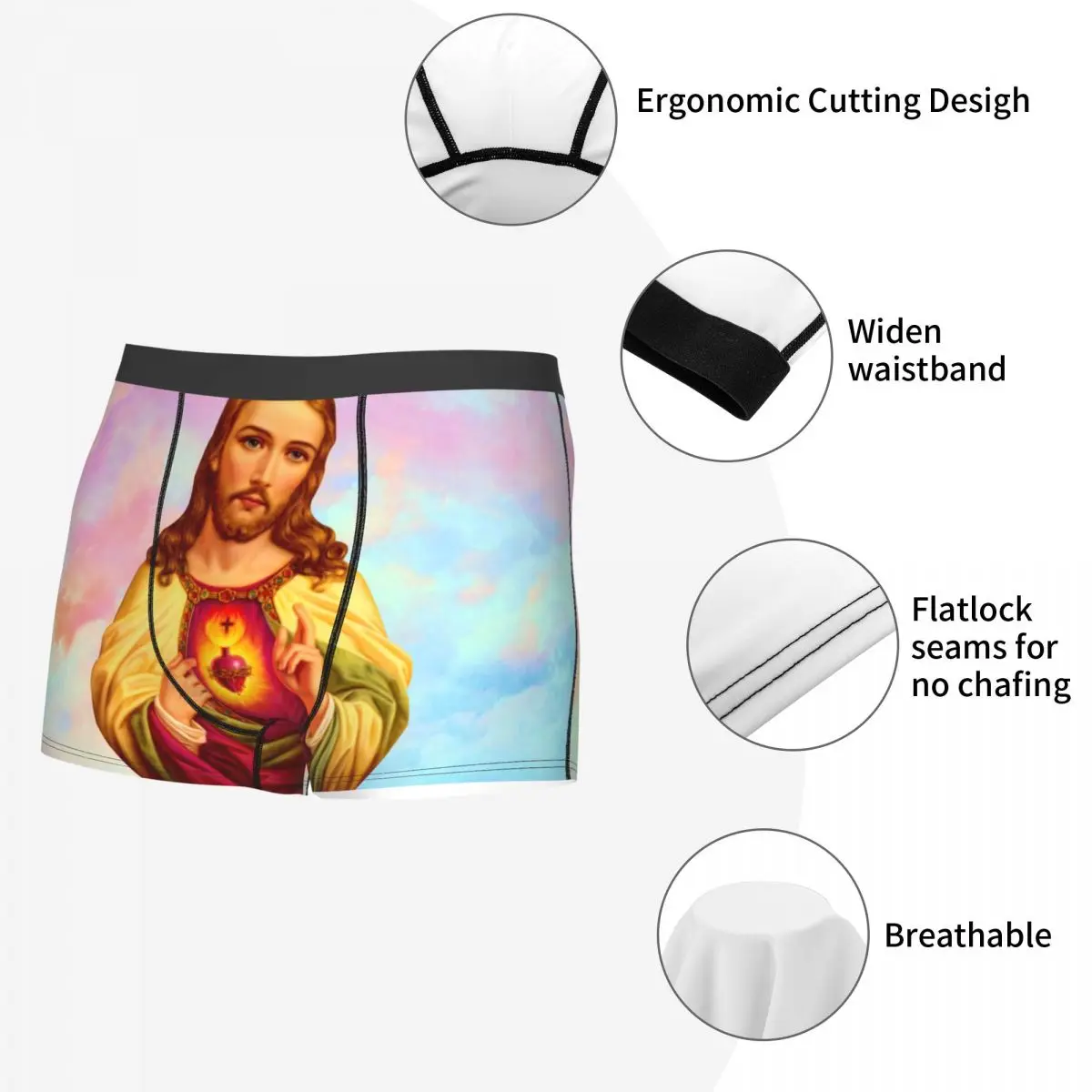 Custom Male Cool Sacred Heart Of Jesus Underwear Christian Catholic God Boxer Briefs Soft Shorts Panties Underpants