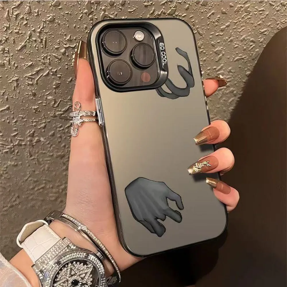 

Artistic Grey Hand phone case for iPhone 16 15 14 13 12 11 Pro/ Max/Plus shock-proof rear cover anti-fingerprint.