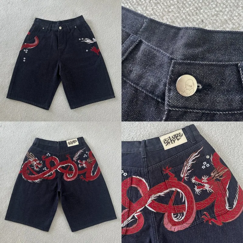 

2026 New Derchutze Shorts High Quality Embroidered Print American Retro Denim Shorts