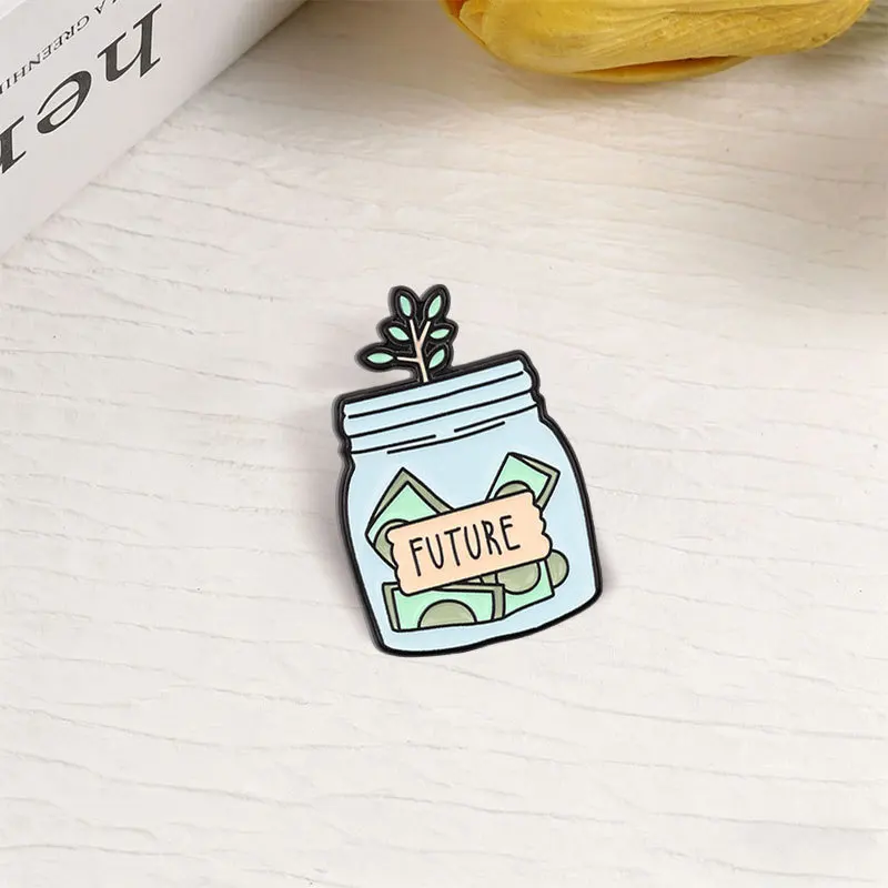 Personality and Creativity Future Savings Jar Enamel Pin Green Plant Badge Lapel Brooch on Backpack Clothing Accessories