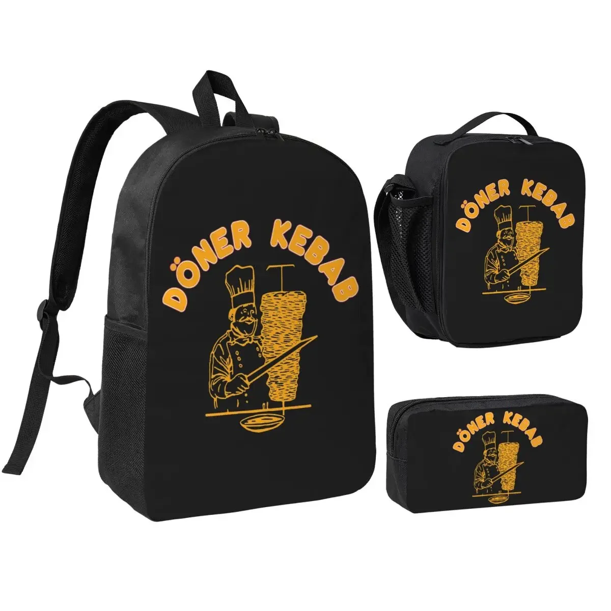 Funny Doner Kebab Cartoon Backpack Boys Girls BookBag School Bag Computer Shoulder Bags 3ps Insulated Lunch Bag Pencil Case