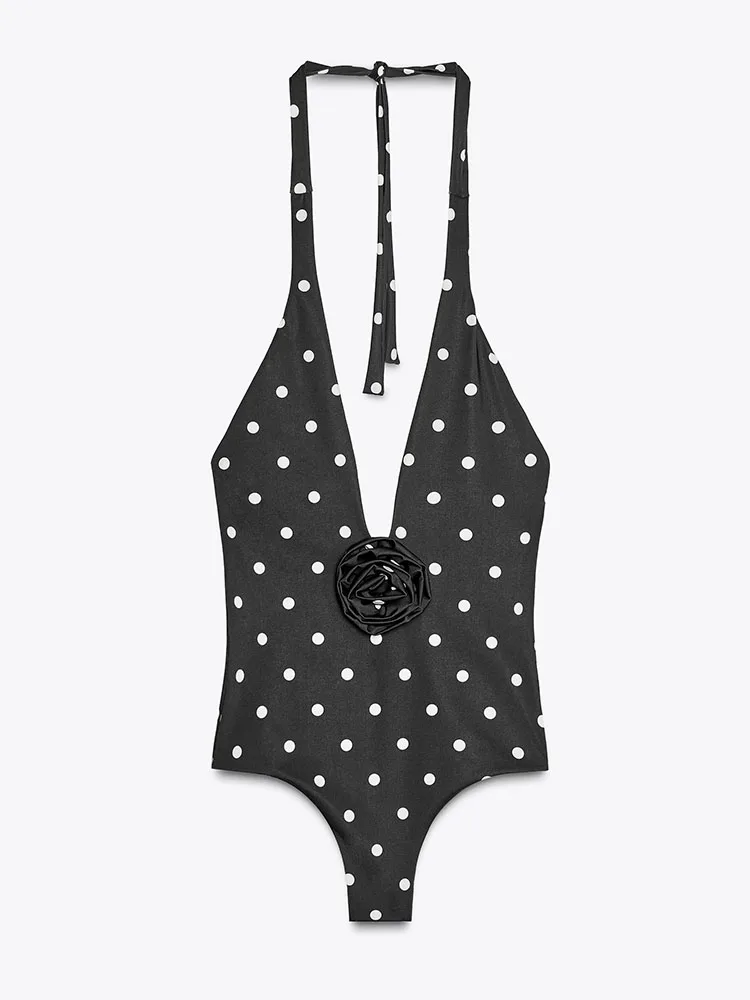 Spring New Sexy Bal Polka Dot Floral Embellied Swimsuit Hanging Ne Line Women's Street Sle High Waist Brief Swimwear