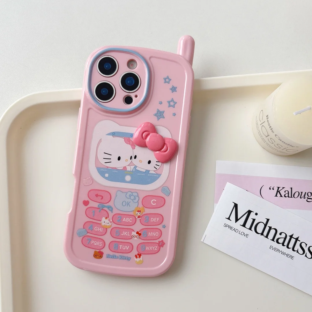 

Hello Kitty Cat Puppy Bow Vintage Cellular Phone Case For IPhone 16 15 14 12 13 Pro Max Plus Y2K Pink Girl Kawaii Lovely Cover﻿
