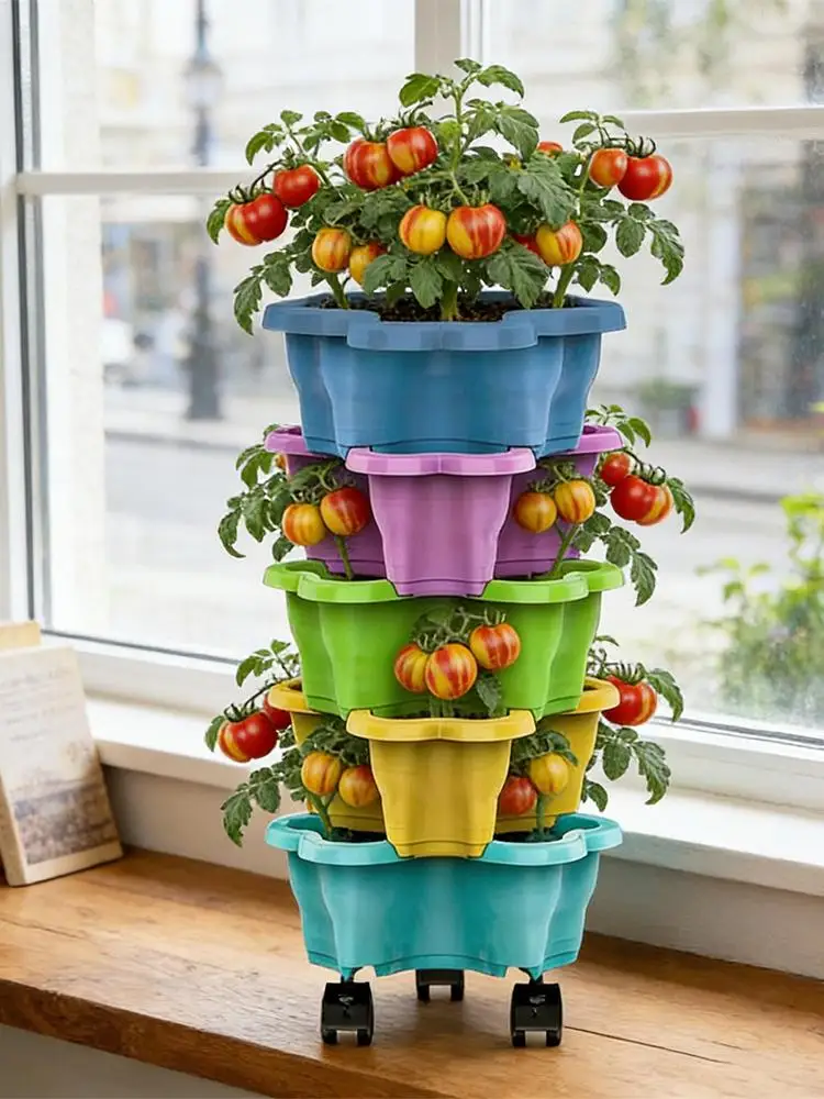 4/5 Tiers Flowerpot Vertical Tower, Stackable Flowerpot Multi-Layer Plastic Flower Pot for Garden Strawberry Tarts Potato Tarts