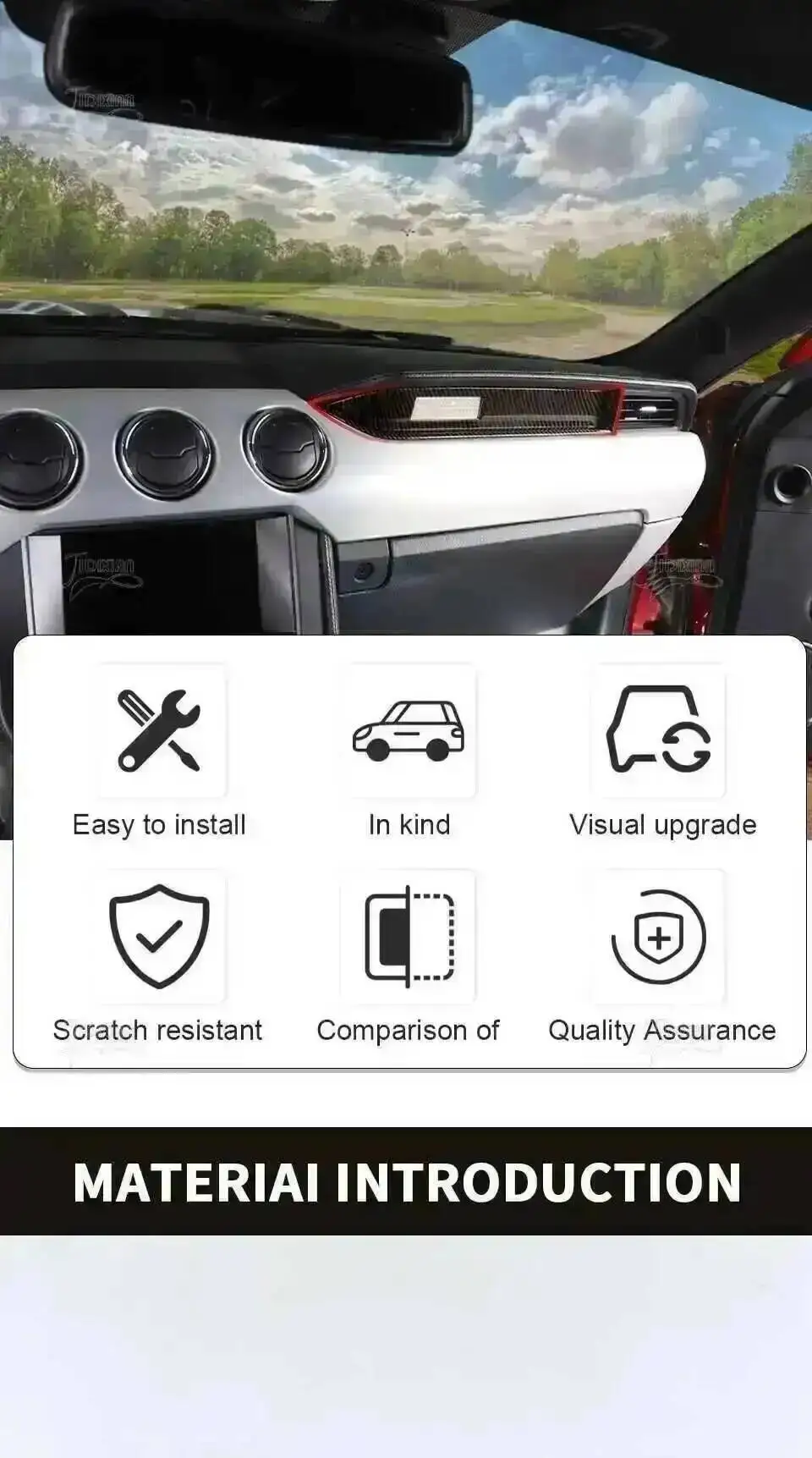 Carbon Fiber Grain Car Interior and Exterior Decoration Covers for Ford Mustang 2015–2023 description 1