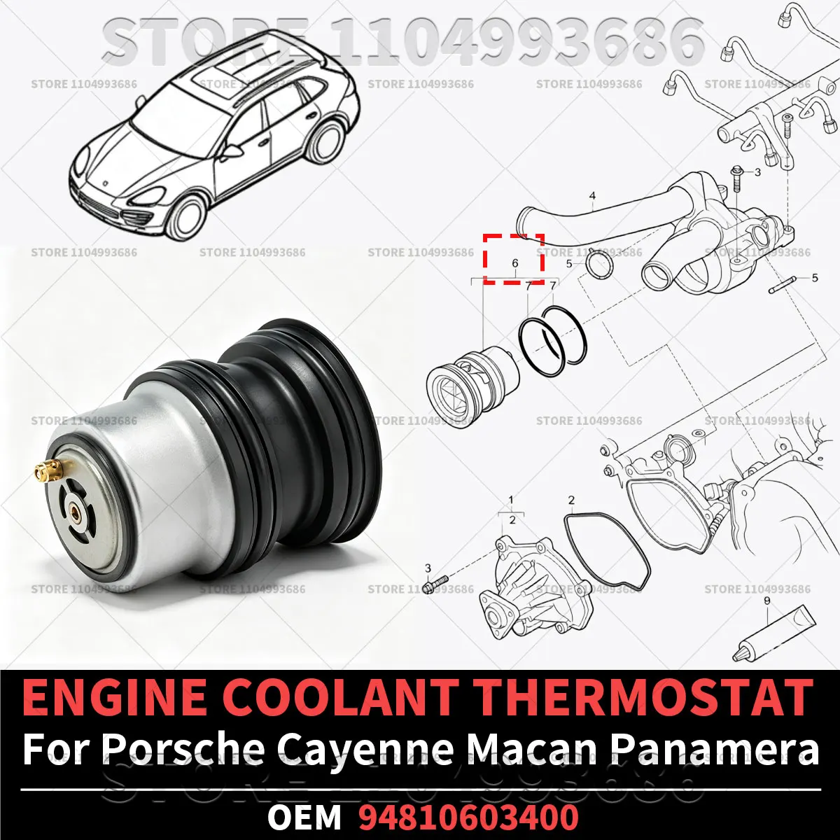 For Porsche 2011-2018 Cayenne 2010-2016 Panamera 2015-2018 Macan Engine Coolant Thermostat OEM 94810603400 94810603401