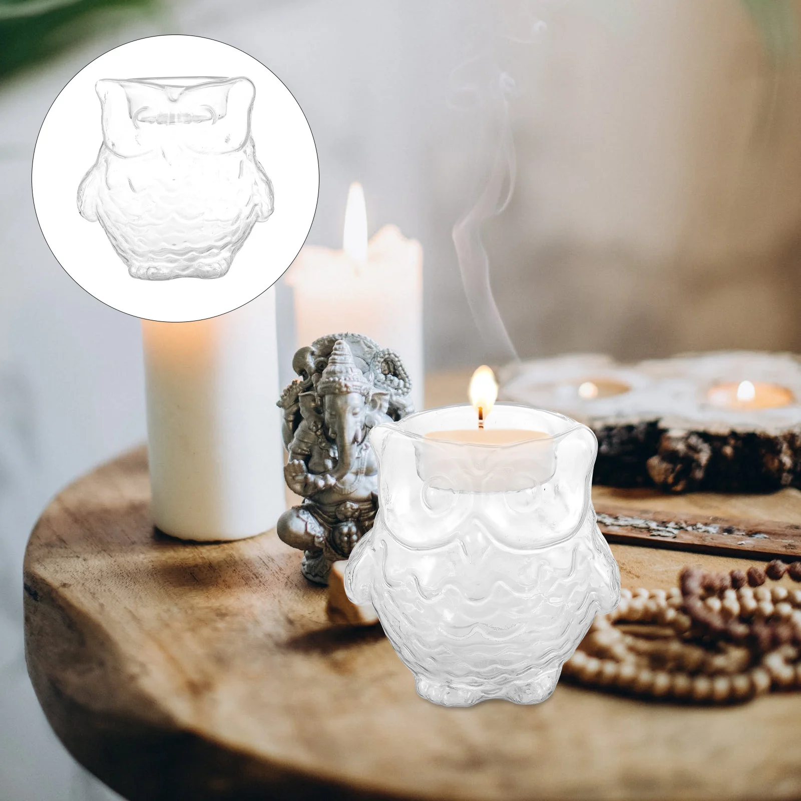 

2Pcs Owl Glass Candleholder Sturdy Stable Long Lasting Elegant Room Decoration Accessory Candlestick Glass Candleholder