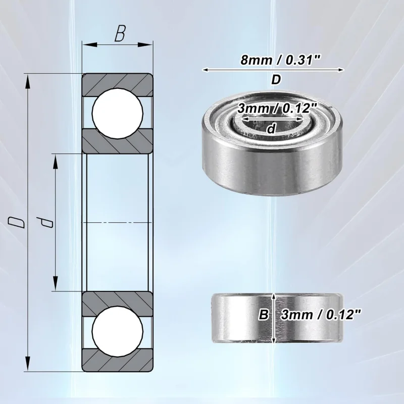 MR83ZZ 3x8x3mm درع مزدوج صف واحد محامل كروية ذات أخدود عميق لون فضي - حزمة من 10 قطع #3