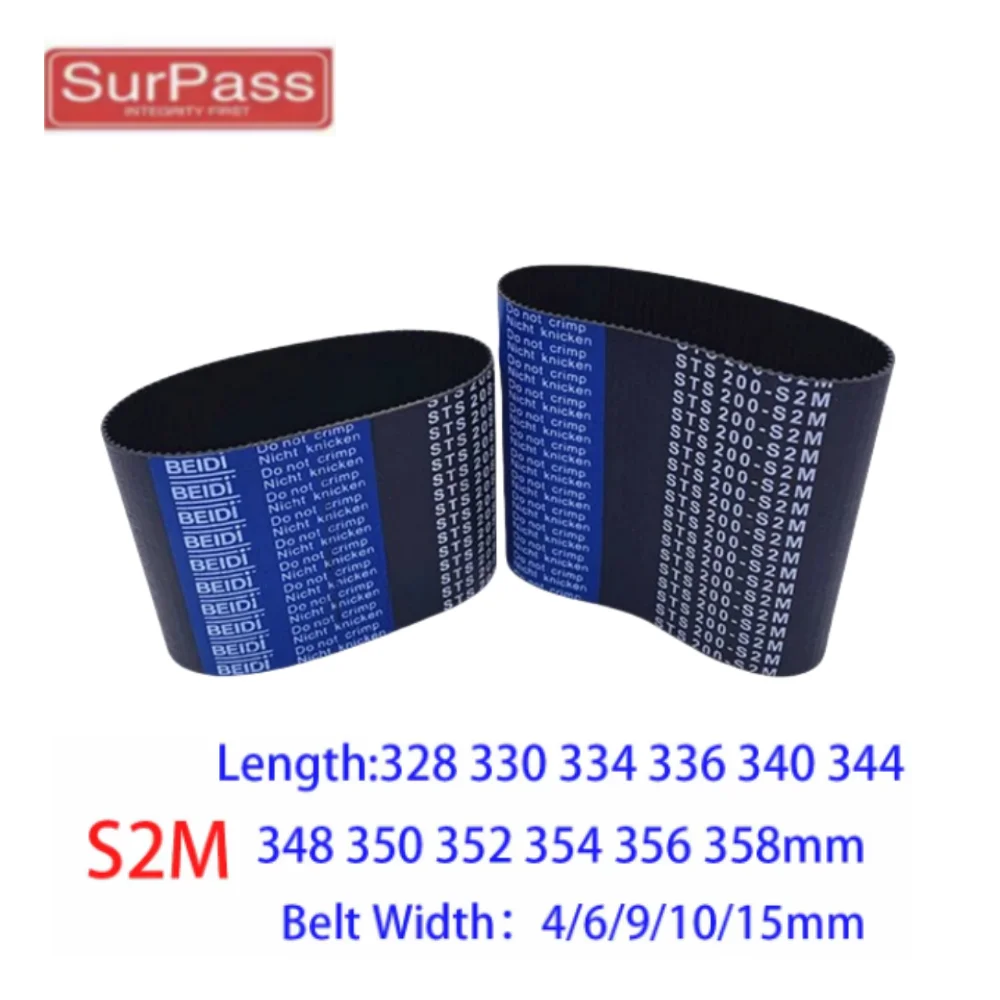 S2M Rubber Timing Belt Length 328 330 334 336 340 344 348 350 352 354 356 358mm Width 4/6/9/10/15mm Synchronous Toothed Belt