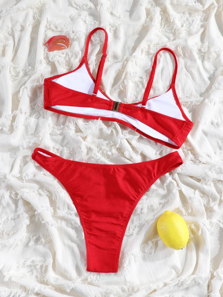 Rinade String-Bikini, Push-Up-Bikinis, schwarze, einfarbige Badebekleidung, hoch geschnittener Badeanzug, sexy Badeanzüge, Urlaubs-Badeanzug, zweiteilige Strandbekleidung – Detail 9