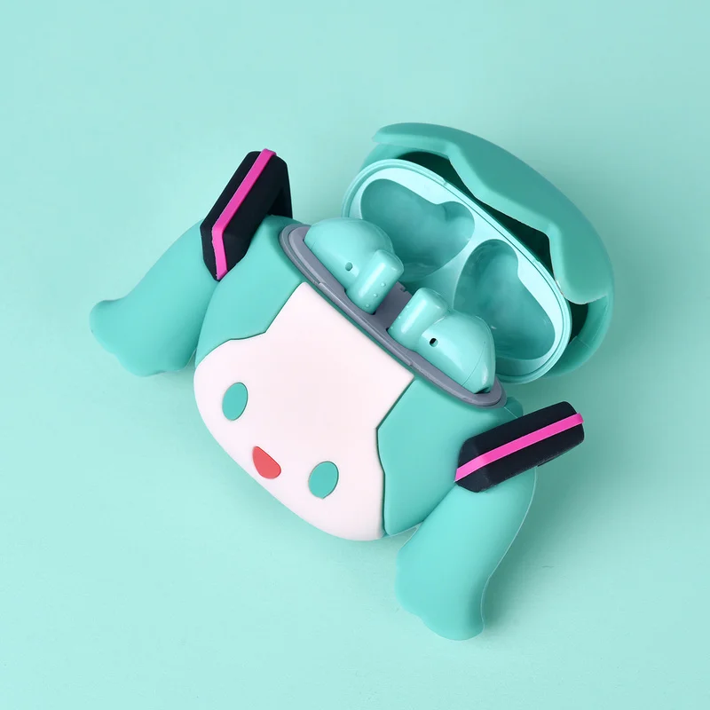 Hatsune Miku Anime Cartoon Wireless Bluetooth Headphones Set Cute Silicone Protective Cover Semi-in-ear Girls Gift Cute Gifts