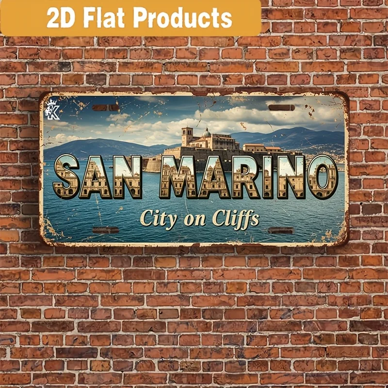 2D Flat, 2D Flat Print, 1pc, Vintage Plaque, Decorative Plaque and Ornament(15.24cm X 30.48cm), San Marino Cliff City, Vintage H