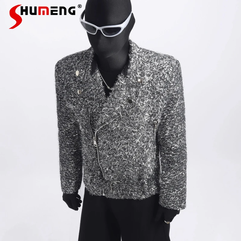 

Men's High-End Shiny Silk Jackets 2025 Autumn New Trend Loose Comfort Chic Coats Long Sleeve Solid Color Handsome Zipper Jackets