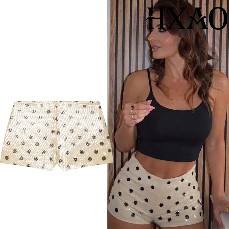 

HXAO Polka Dot Short Woman Summer Sequin Party Mini Shorts Slim Fit Glitter Y2K Night Club Hot Pants Booty Short Women's Set