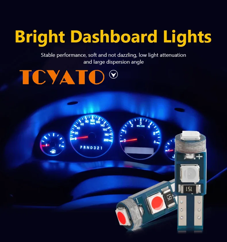 

TCYATO 10PCS Super Bright LED T5 3SMD Car Motorcycle Dashboard Light Wedge Instrument Lamp Indicator Signal Bulbs DC12V 3030smd