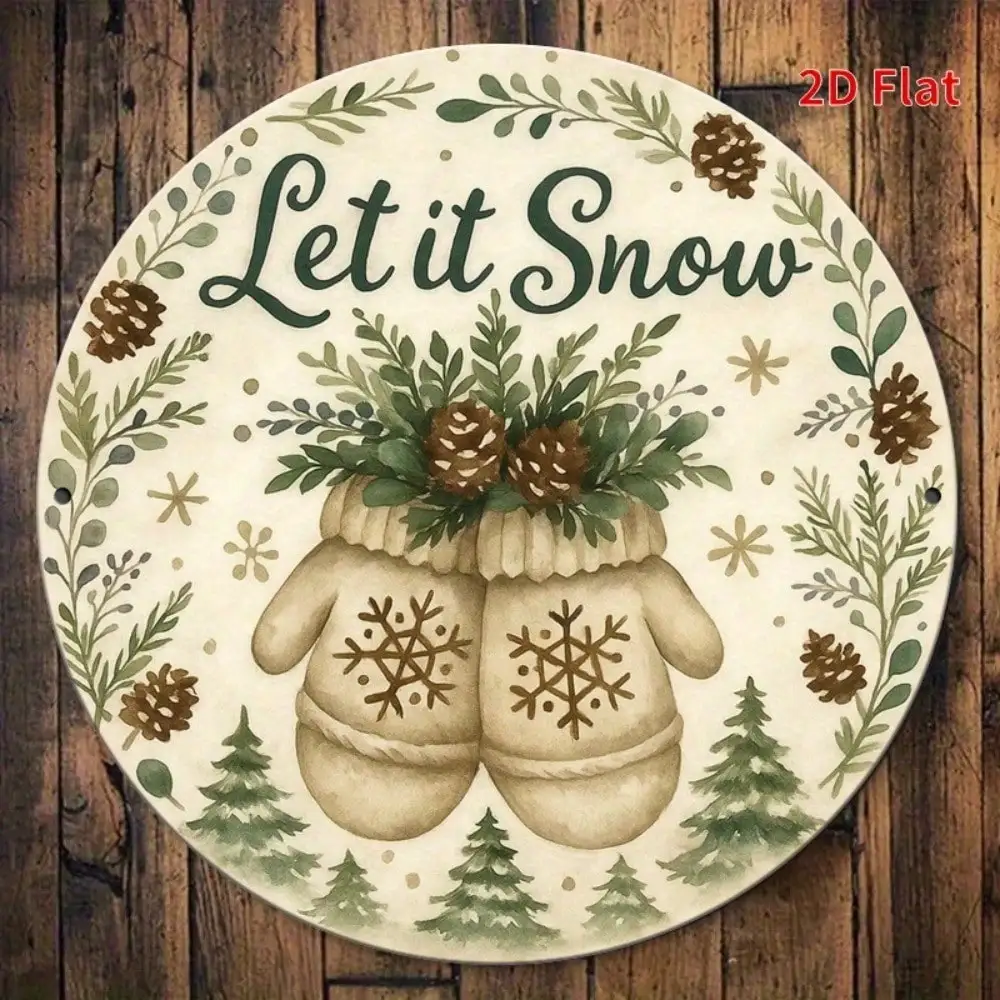 Sunnydaze Christmas 'Let It Snow' Metal Sign - Retro Winter Mittens Pine Wall Art Holiday Home Decor