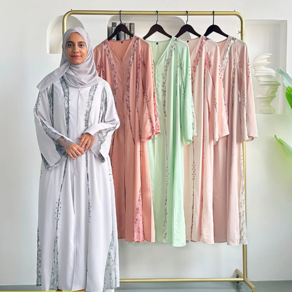 

Ramadan Muslim Kaftan Abaya Women Party Long Dress Diamonds Eid Jalabiya Vestidos Islam Arab Maxi Robe Morocco Dubai Abayas
