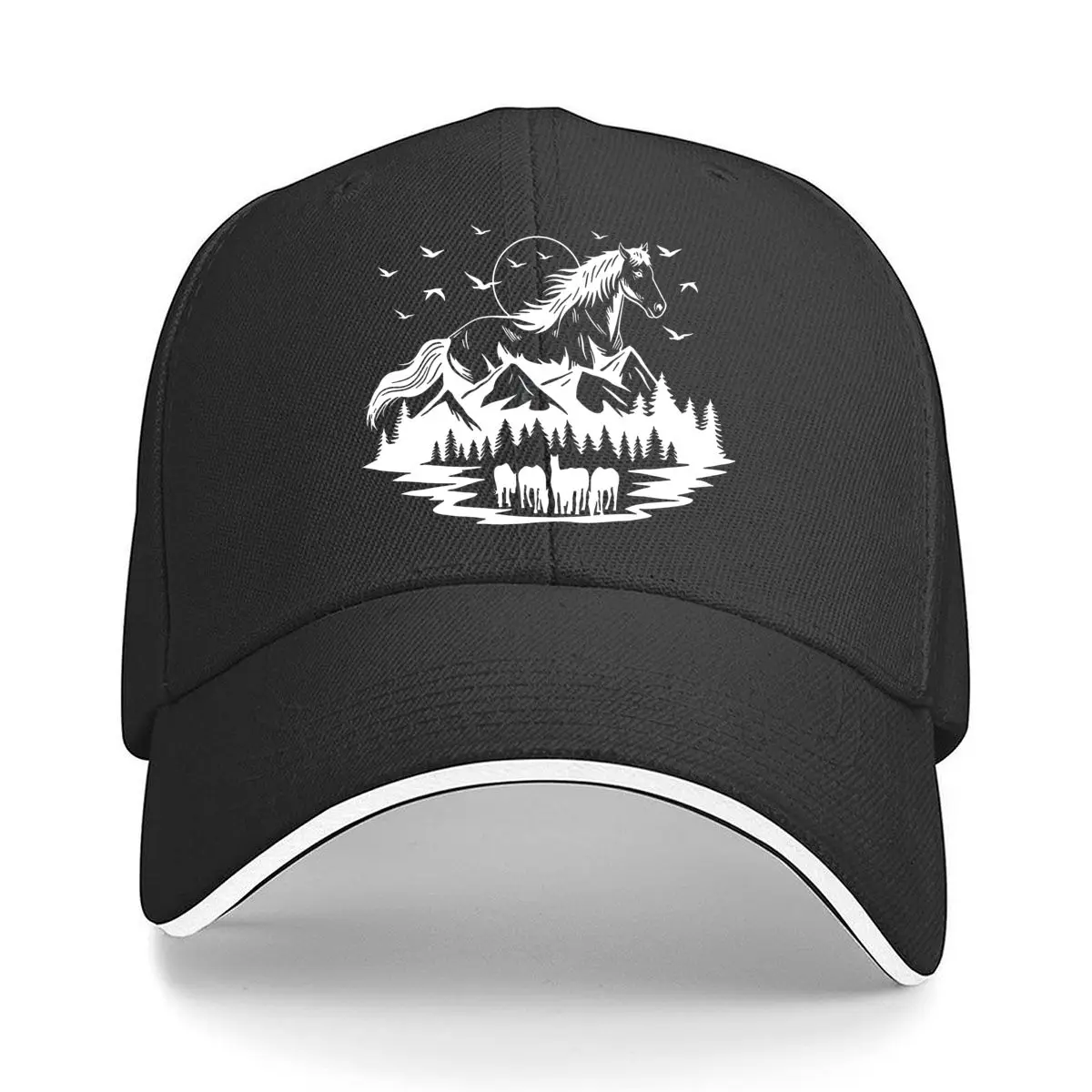 

Horse Mountain Bold Text Nature Fun Art Sandwich Baseball Cap