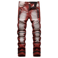 New Motorcycle Style Stretch Hole Beggar Street Tie Dye Gradient Color Personality Fashion Denim Business Stretch Men'S Jeans