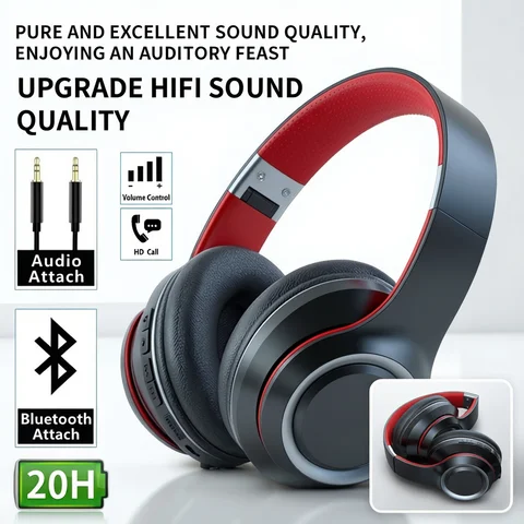 Shoumi Newest Wireless Headphones Bluetooth Earphones Large Headset Helmets with Mic Support TF-Card Mp3 Play Display Screen