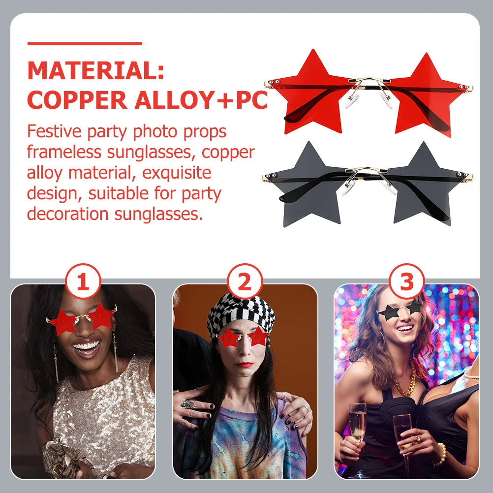 

2Pairs Personality Star Sunglasses Rimless Star Shaped Glasses for Festival Party Unisex Decorative Eyewear