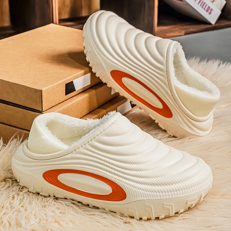 

Winter Men Women Cotton Slippers Warm Shoes Outdoor Indoor Male Non-slip Waterproof House Bedroom Plush Warm Slippers Big Size