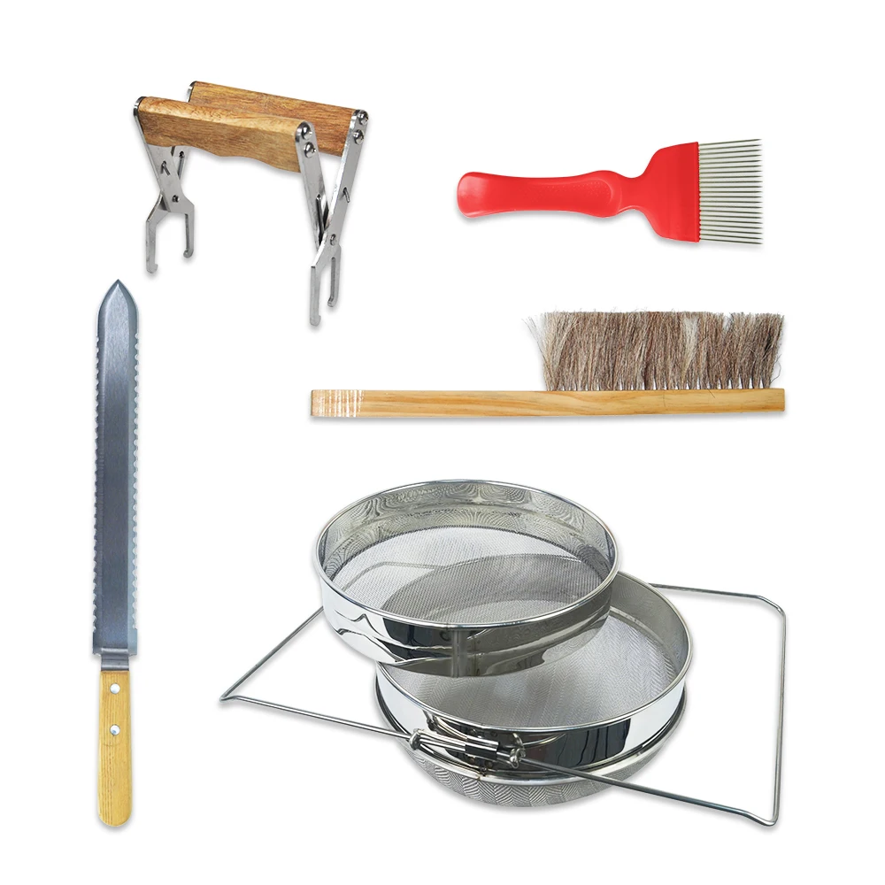 Honey Harvesting Starter Kit| Honey Filters Strainer 5 Set of Honey Scraper,Frame Grip,Bee Brush,Uncapping Fork Hive Tools