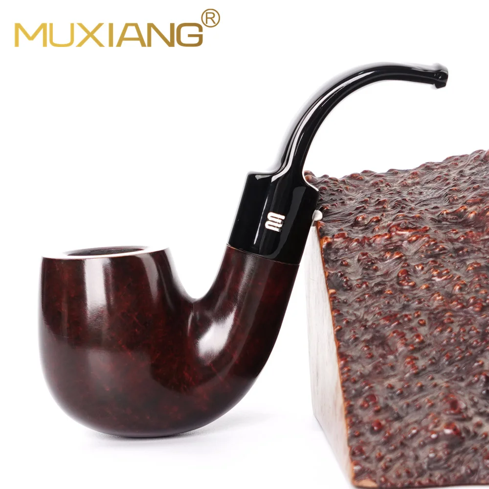 MuXiang handmade portable pipe ,  9mm filter tobaccoco pipe , black/dark red smoke pipe，Curved Cigarette Holder ，for Men\'s gift