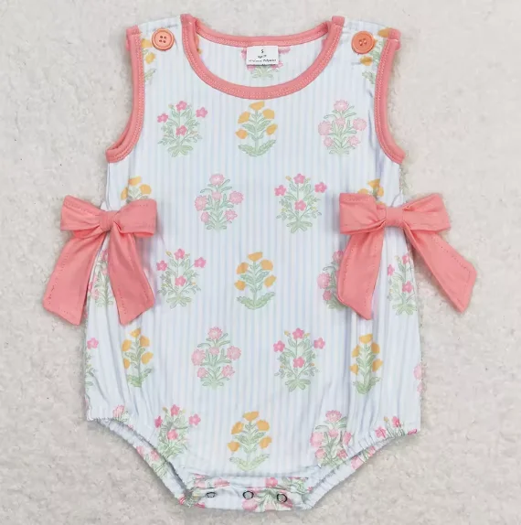 Bubble Baby Infant Girls Pink Bows Floral Strawberry Ruffle Rompers Baby Girls Clothes
