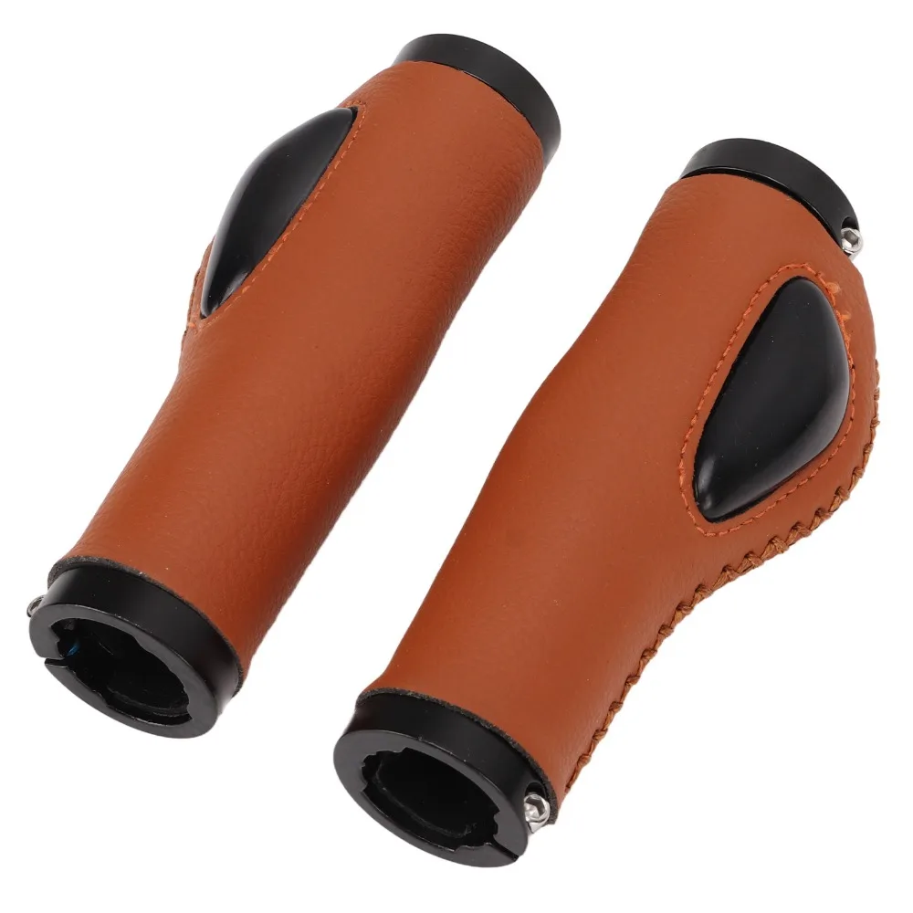 1 Pair Easy Installation Leather Bicycle Grips Artificial Leather Ergonomic Palm Support Leather Bike Grips Double Lock Non Slip