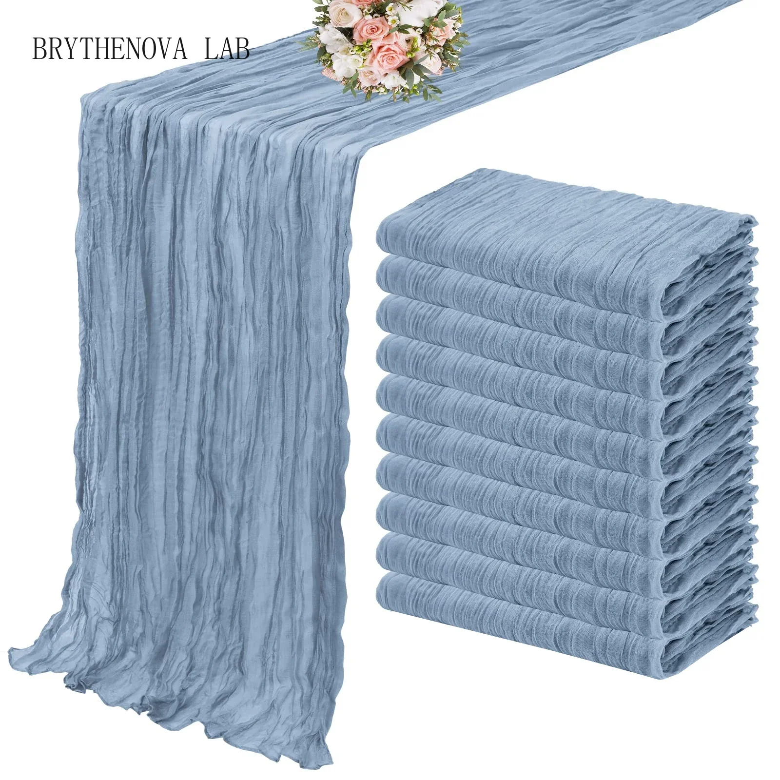 10PCS Set Semi-Sheer Gauze Wedding Table Runner Grey Blue Table Cheesecloth Dining Party Christmas Banquets Arches Cake Decor