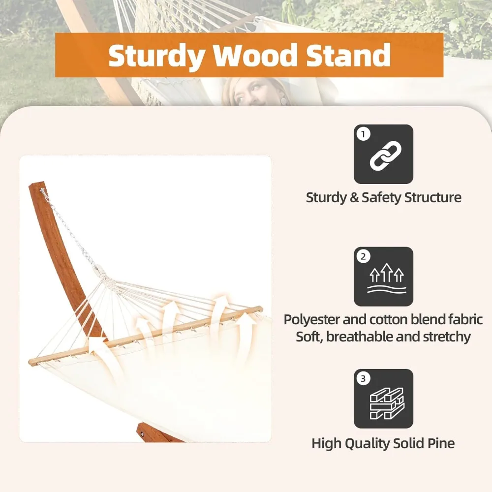 أرجوحة خشبية ECOTOUGE بطول 12 قدمًا مع حامل لشخص واحد، مقاومة للطقس، سرير أرجوحة مستدام معتمد للفناء الخلفي، B