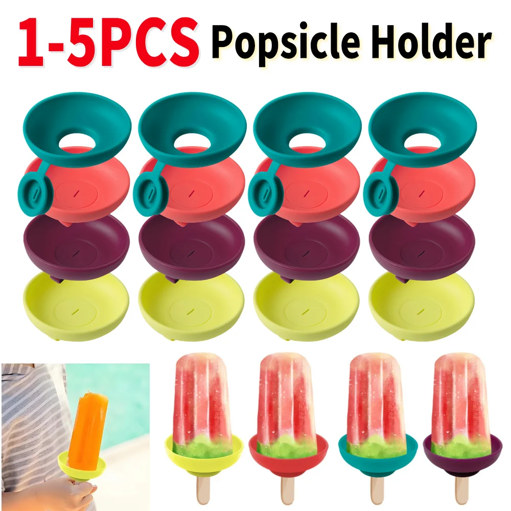 1-5PCS Summer Drip Free Popsicle Rack Reusable Silicone Ice Cream Tray Portable Popsicle Protectors for Kids Ice Cream Bracket