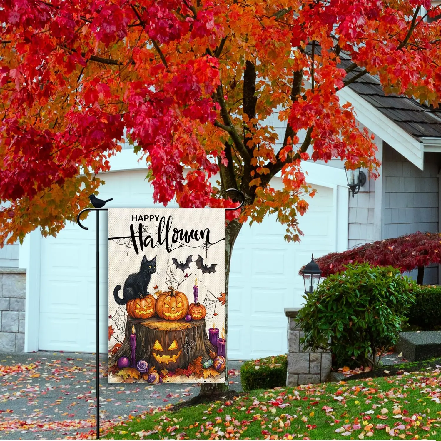 Happy Halloween Black Cat Garden Flag Pumpkin Small Flag double sided Seasonal Burlap Farmhouse Decor 12.5x18 Inch yyi