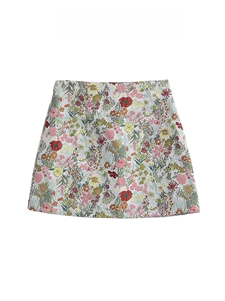 Sukienka z kwiatowym, bogatym haftem, spódnica damska z wysokim stanem, rozkloszowana, wyszczuplająca, idealna na lato 2025, do pracy, w stylu vintage.