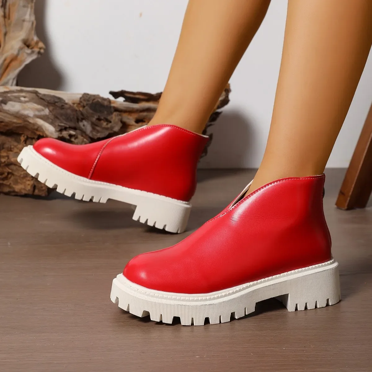 Winter-Damenstiefel mit mittelhohem Absatz, rutschfester Sohle und Reißverschluss hinten, modische High-Top-Schuhe, bequeme Outdoor-Sportschuhe. – Detail 26