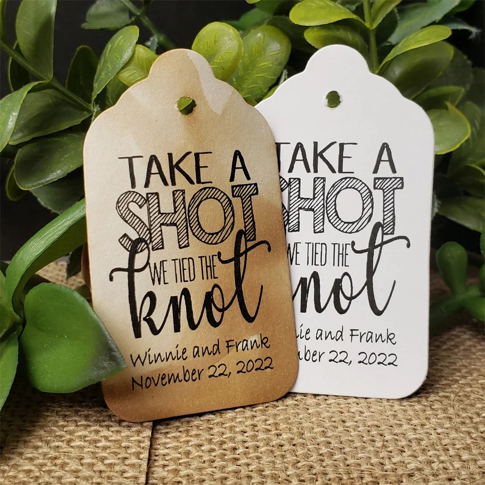 50PCS Take A Shot We Tied the Knot (my MEDIUM tag) , Personalized Wedding Favor Tags