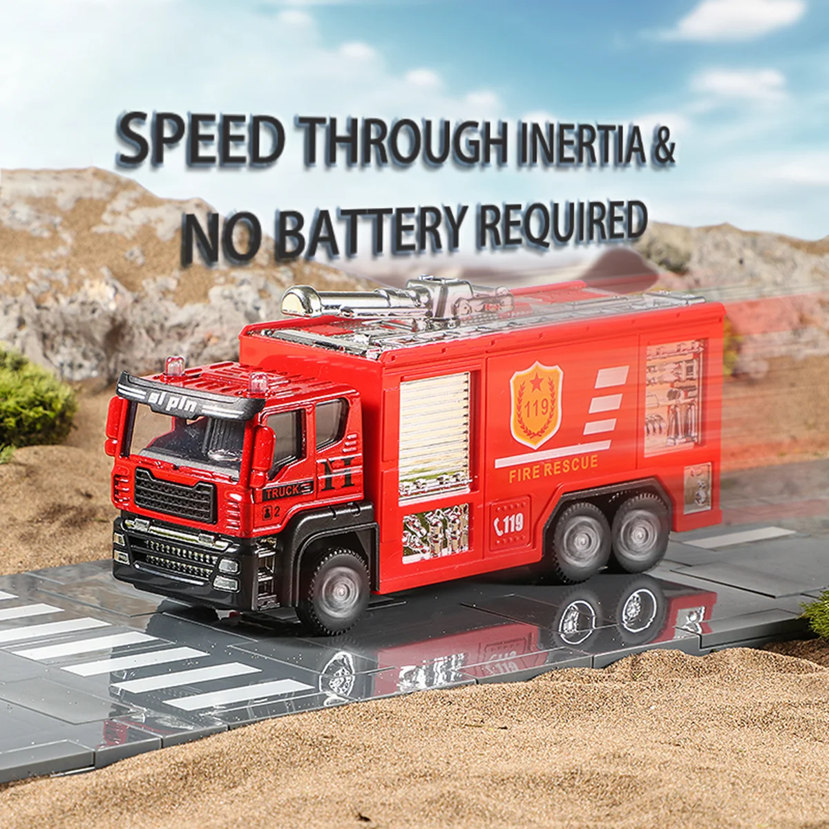 Brinquedo de carro inercial, simulação de cabeça de liga, motor de incêndio, caminhão de escada, modelo de aspersão de água, brinquedo de menino, brinquedo de veículo de engenharia