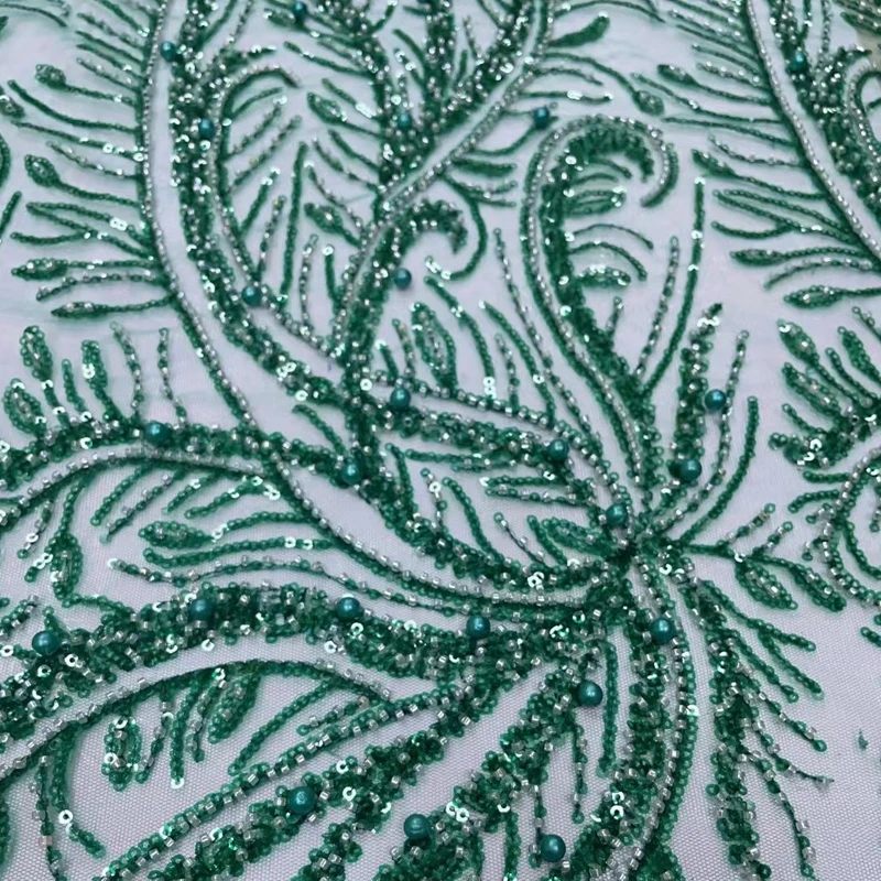 

Nigerian French Tulle Lace Fabric High Quality Sequins Embroidered Beaded African Wedding Lace TS2315