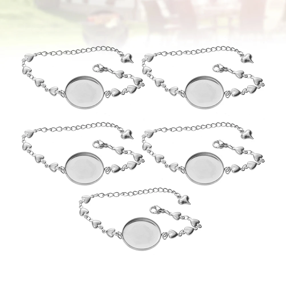 

5pcs Stainless Steel Bracelets Diy Tray Wristbands Hand Chain Accessories Students Women Retro Alloy Metal Wristband Party