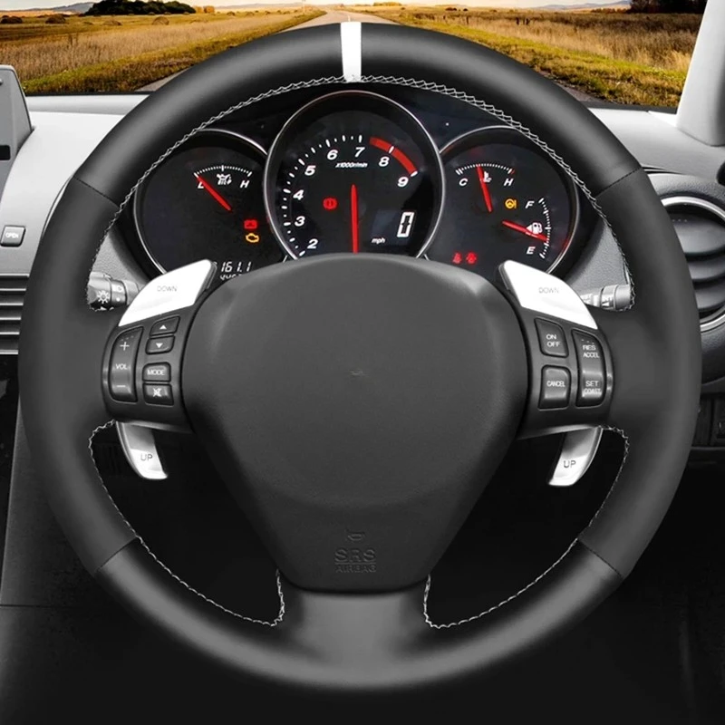 Anti-Slip Black Genuine Leather Suede Car Steering Wheel Cover For Mazda RX-8 RX8 2003 2004 2005 2006 2007 2008 2009 2010 2011