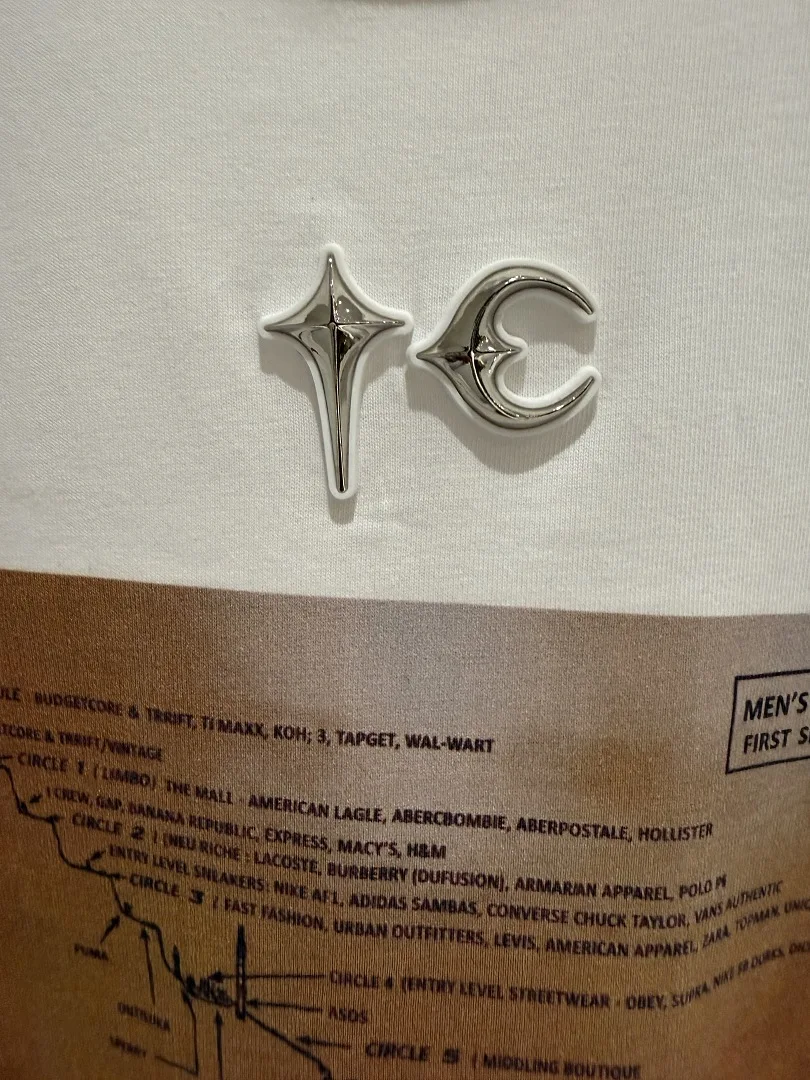 THUG CLUB Loose-Fit Casual Short-Sleeve T shirt Top tees Lightning Print Metal Moon & Star Logo Splicing Men T shirts