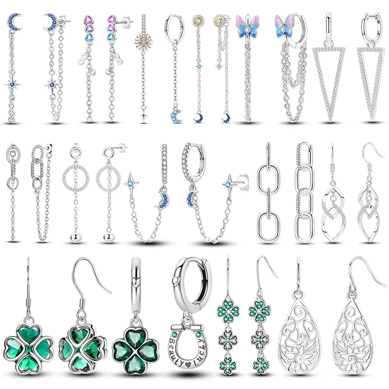 

Hoop Earring 925 Sterling Silver Woman Earring Moon Star Geometric Snake Bone Chain Double Butterfly Chain Earrings Jewelry Gift