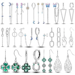 Hoop Earring 925 Sterling Silver Woman Earring Moon Star Geometric Snake Bone Chain Double Butterfly Chain Earrings Jewelry Gift