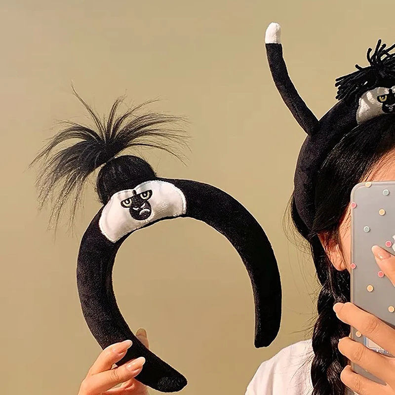 Divertida diadema de chimpancé salvaje, diadema de cara con lavado de animales bonitos de dibujos animados, accesorios creativos y encantadores para el cabello de felpa para regalo de niña