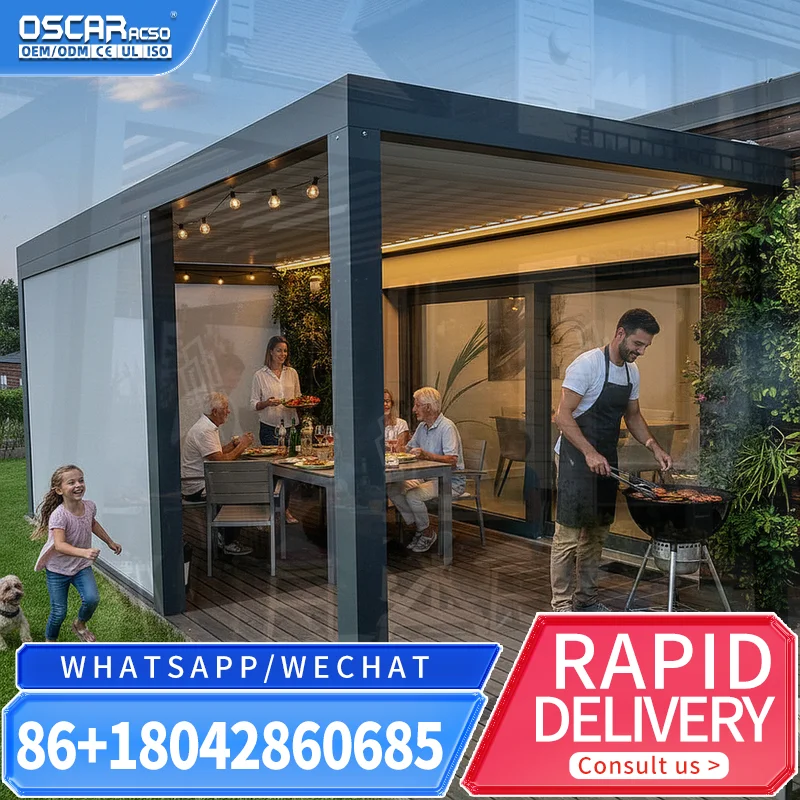 Large Aluminium Bioclimatic Louvered Pergola Sun Shade Waterproof Windproof for US Balconies Nature inspired Outdoor Areas pergo