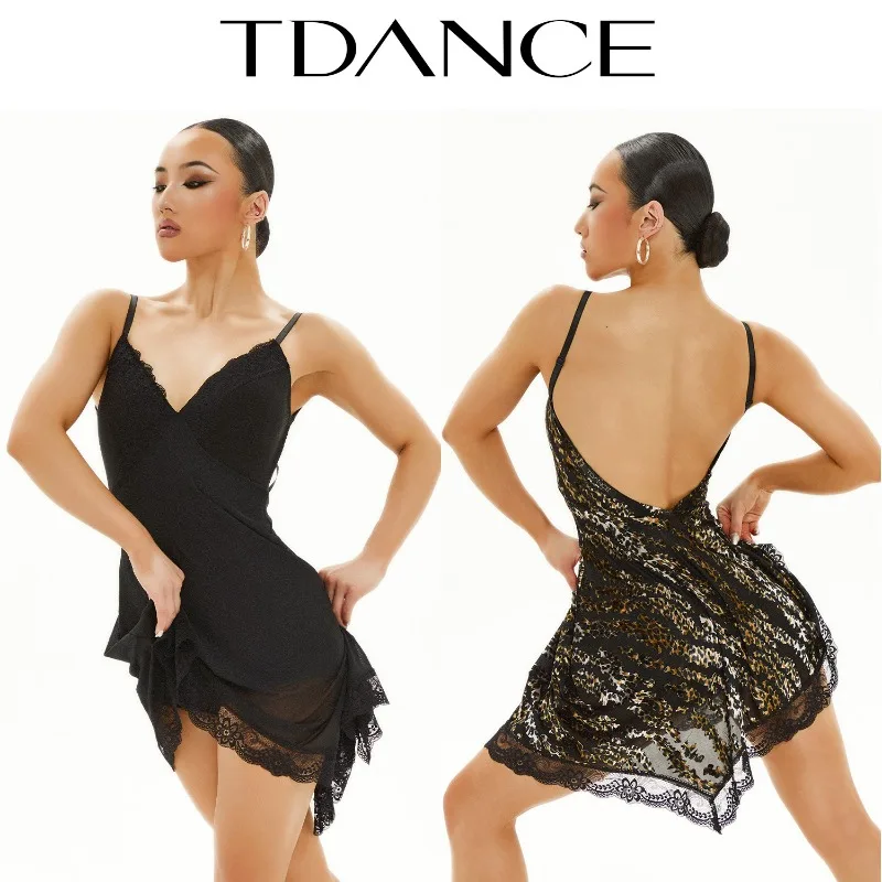 فستان ممارسة الرقص اللاتيني TDANCE مخصص [تنورة بحزام من الدانتيل] فستان فئة المنافسة للأداء للسيدات البالغات GL-91