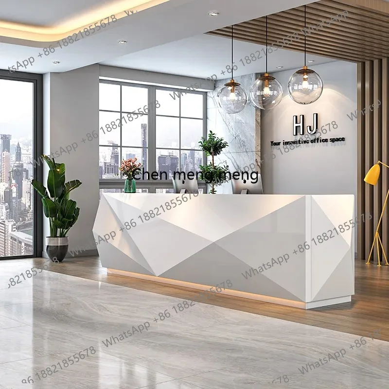 

white painted reception desk modern minimalist counter for shop computer desk high-end comptoire de salon de beauté furniture