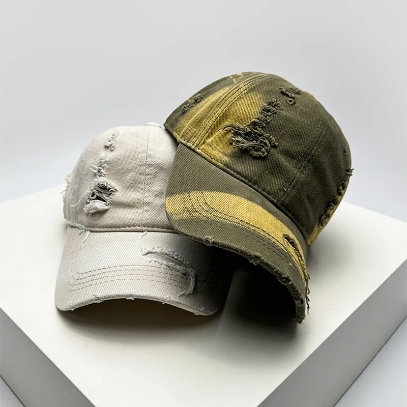 New Unisex Gradient Retro Broken Style Baseball Hats Breathable Personal Sunshade Distress Peaked Caps Versatile Fashion Outdoor - Image 2